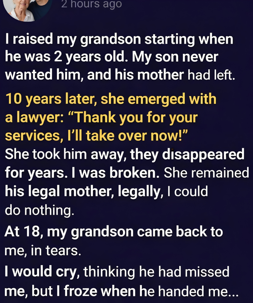 She took my grandson from me after I had raised him — years later, he returned transformed