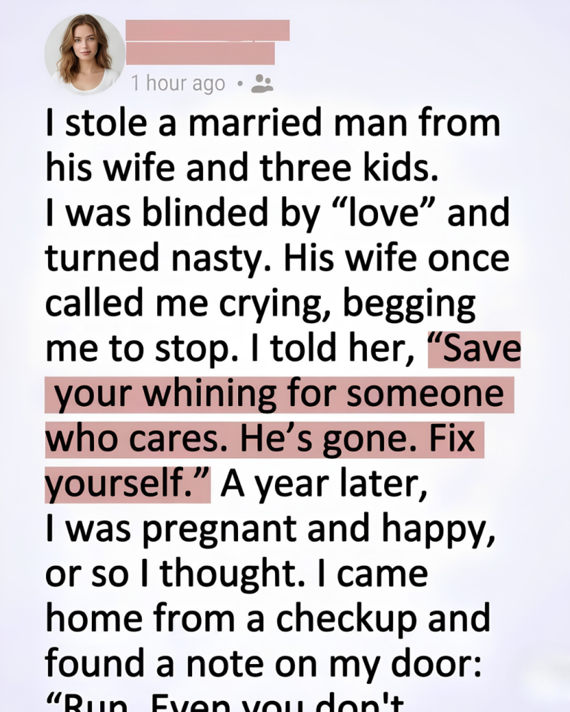 I Stole a Married Man and Destroyed a Family—Then the Woman I Wronged Sent the Note That Saved My Life